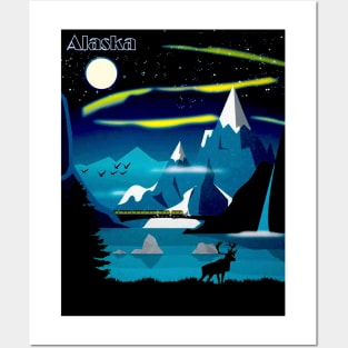 Alaska Northern Lights Travel and Tourism Arctic Advertising Print Posters and Art